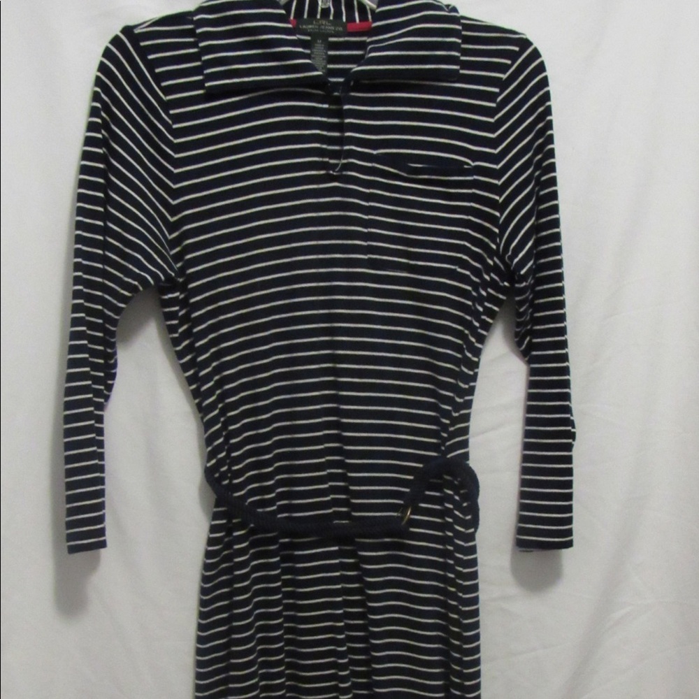 Ralph Lauren Navy and White Striped Dress - M